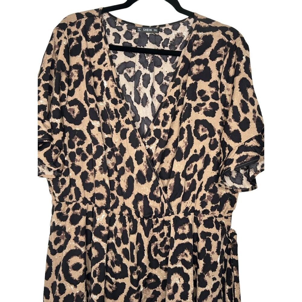 Shein Curve Dress Size 3XL Animal Print Short Sleeve Ruffle V-Neck Faux Wrap - Picture 2 of 15